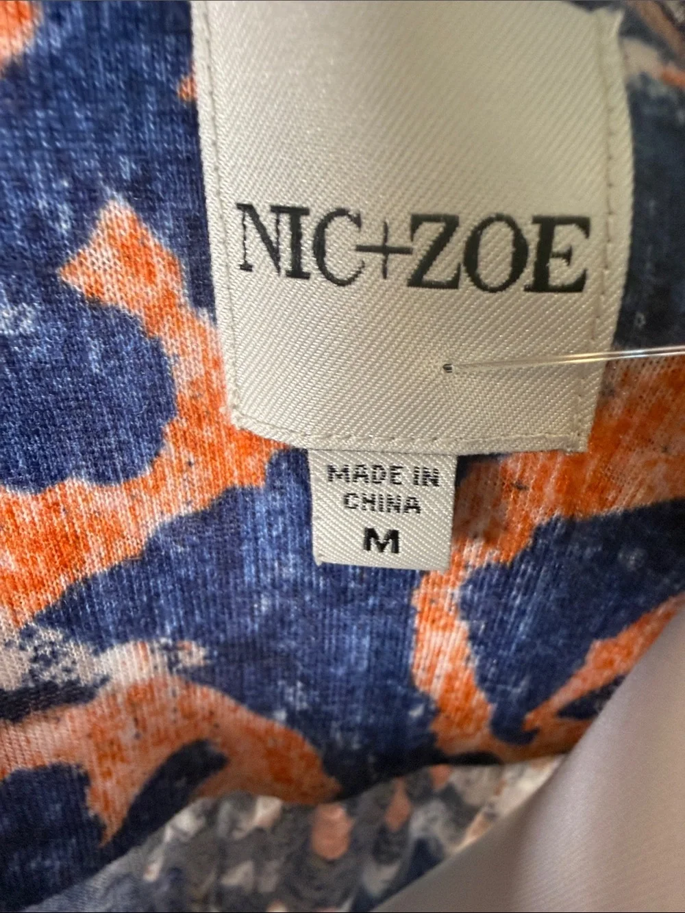 NIC+ZOE Abstract Print Sleeveless Knit Dress M Navy Orange Stretch Boho Travel - Picture 2 of 13
